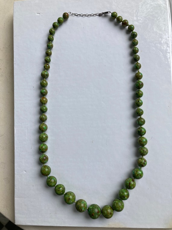 Vintage semi precious gemstone mossy green jasper… - image 4