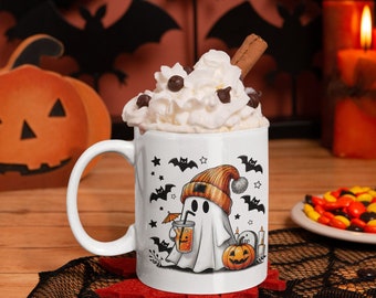 Halloween Ghost Iced Pumpkin Spice Coffee Mug, Ghost Halloween Mug, Women's Halloween Mug, Cute Fall Coffee Mug, Spooky Season Gift