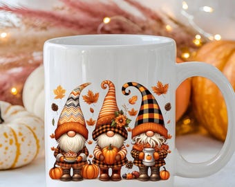 Autumn Gnome Ceramic Mug, Fall Harvest Coffee Cup, Thanksgiving Gift