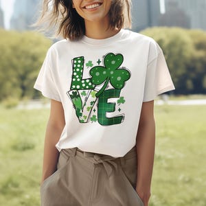 Love Shamrock St Patricks Day T-Shirt, Cute St Patty&#39;s Tee, Softstyle Unisex Top, Irish Love Shirt, Clover T Shirt, Lucky Charm Apparel