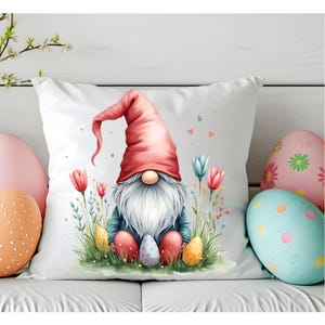 Almohada de gnomo de Pascua, decoración de primavera, cojín festivo, almohada decorativa de gnomos de conejo, almohada de temporada, regalo de Pascua de gnomo, almohada de gnomo de Pascua