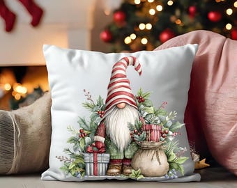 Cojín de gnomo navideño, decoración festiva, cojín navideño, adorno navideño, cojín decorativo de invierno, Papá Noel adorable