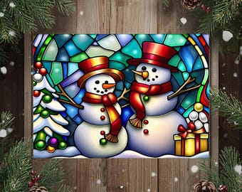 Urlaub Schneemann Sammeln Schneidebrett, Weihnachtsküche, Vintage Decor, Festliche Servierplatte, Niedlicher Buntglas Schneemann,