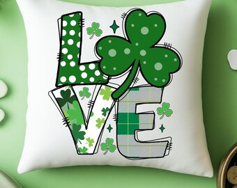 Cuscino per il giorno di San Patrizio, cuscino decorativo a forma di trifoglio, LOVE Irish Home Accent, cuscino decorativo a forma di trifoglio verde, decorazione per le feste, portafortuna