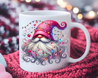 Taza de gnomo de San Valentín, linda taza con forma de corazón, dulce regalo de San Valentín, taza de café de cerámica, decoración de San Valentín, linda taza de gnomo
