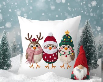 Kerstkussen wintervogel | Accent vogeldecoratie voor de feestdagen | Feestelijk sierkussen | Leuke besneeuwde vogels woondecoratie | Cadeau-idee vintage decor