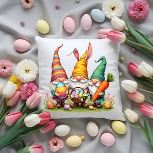 Lindo cojín decorativo de gnomo de Pascua para el hogar de primavera, decoración de Pascua, almohada navideña de primavera, divertido cojín de gnomo, almohada de gnomo de Pascua