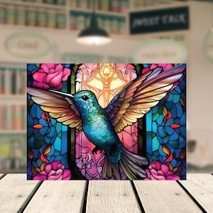 Stained Glass Cutting Board, Hummingbird Kitchen Decor, Glass Serving Tray, Unique Gift for Her, Colorful Cheese Board, Stained Glass Gift