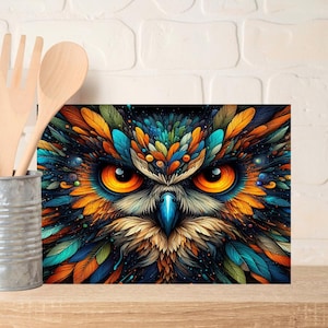 Stained Glass Owl Cutting Board, Kitchen Decor, Cutting Board Gift, Glass Chopping Board, Owl Lover Gift, Housewarming Present