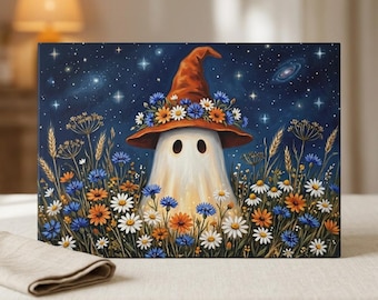 Ghost Witch Tempered Glass Cutting Board, Whimsical Halloween Kitchen Decor