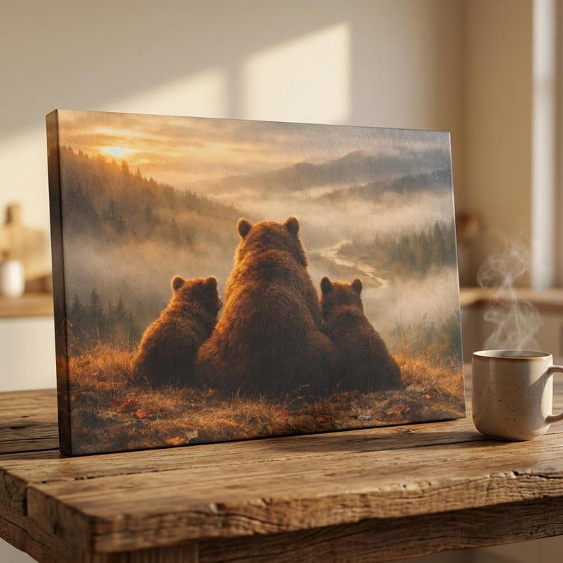Scene Cutter Clacking Bear Family Glass Cutting Board, Rustic Woodland Kitchen Decor, Nature ...