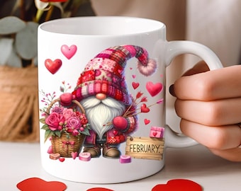 Taza de gnomo de San Valentín, taza de café con un bonito amor, regalo de San Valentín, regalo para amantes de los gnomos, taza con forma de corazón, regalo de gnomo de San Valentín, bonito gnomo de San Valentín