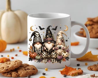 Halloween Gnome Coffee Mug, Spooky Autumn Gnomes, Fall Farmhouse Decor, Cozy Drinkware