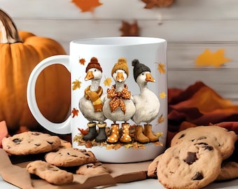 Festive Geese Ceramic Mug, Whimsical Animal Cocoa Cup