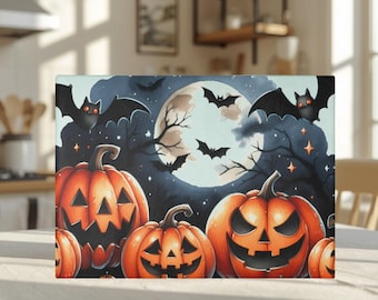 Halloween Pumpkin Cutting Board, Bat Moonlit Night Kitchen Decor