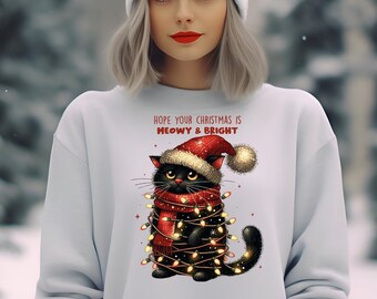 Christmas Cat Sweater, Christmas Cat Apparel, Cat Lovers Sweatshirt, Christmas Cat Sweatshirt for Women