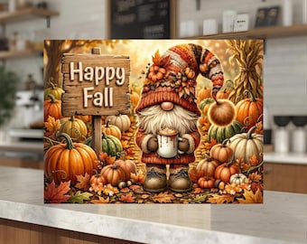 Tempered Glass Cutting Board, Autumn Gnome Pumpkin Fall Kitchen Decor