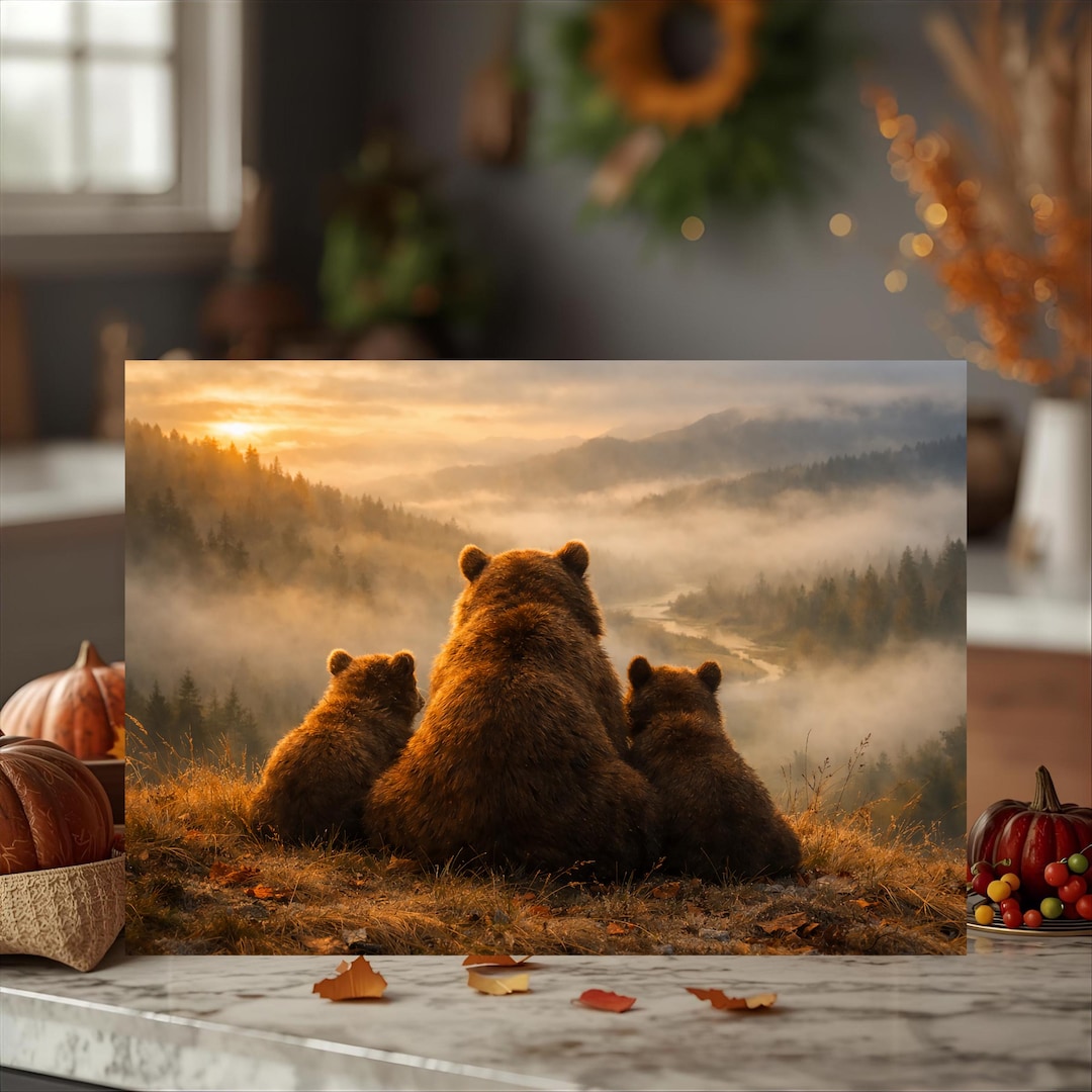 Scene Cutter Clacking Bear Family Glass Cutting Board, Rustic Woodland Kitchen Decor, Nature ...