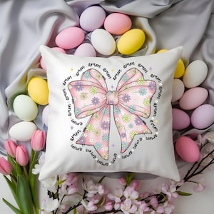 Almohada con lazo de Pascua, decoración cristiana para el hogar, cojín religioso de primavera, acento de diseño coqueto, almohada decorativa bonita, almohada coqueta de Pascua