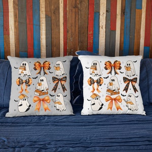 Coquette Reading Ghost Halloween Pillow,, Halloween Pillow, Halloween Coquette Spooky Reading Ghost Pillow. Halloween Coquette Ghost Decor