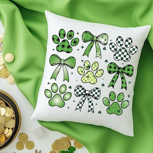 Almohada de San Patricio con forma de pata de cachorro, regalo para amantes de los perros, decoración de trébol verde, lindo cojín con estampado animal, acogedor cojín cuadrado irlandés de la suerte