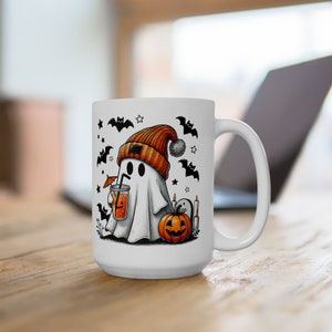 Halloween Ghost Coffee Mug, Spooky Season Pumpkin Spice Latte image 2