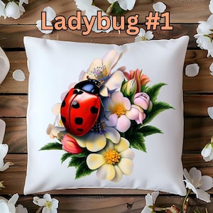 Cojín cuadrado con mariquita y flor, bonito cojín decorativo con temática de insectos, diseño floral primaveral para el hogar, cojín decorativo para el salón.
