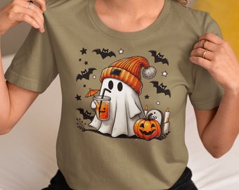 Halloween Ghost Iced Pumpkin Spice Coffee Shirt, Ghost Halloween Shirt, Womens Halloween Shirt, Cute Fall Coffee Shirt, Spooky Season Gift