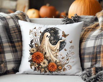 Autumn Decor, Fall Pillow, Halloween Pillow, Autumn Ghost Decor, Autumn Flower Pillow