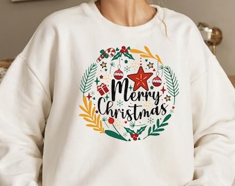 God Jul-tröja, festlig jul-rundkrage, mysig bomulls- och polyesterblandning