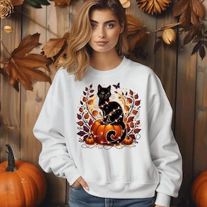 Halloween Cat Comfort Colors Sweatshirt, Pumpkin Kitty Garment-Dyed Jumper, Fall Cozy Pullover, Cute Autumn Sweater, Orange Kitten Shirt