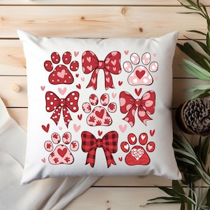 Almohada cuadrada con forma de pata de cachorro, cojín con lazo coqueto, decoración de habitación para amantes de los animales, lindo regalo para amantes de los perros, almohada decorativa para dueños de mascotas, regalo de decoración para cachorros