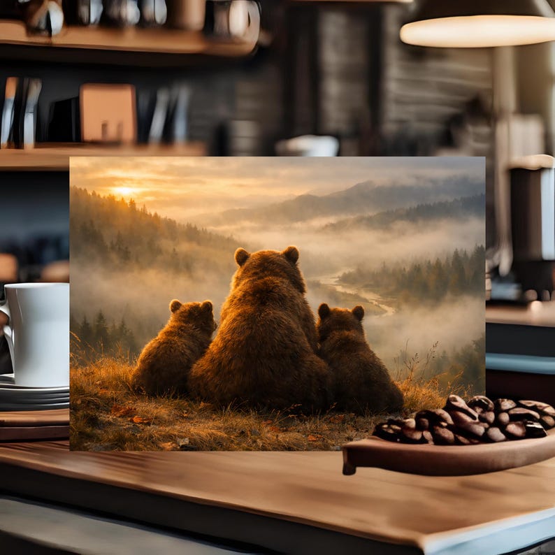 Scene Cutter Clacking Bear Family Glass Cutting Board, Rustic Woodland Kitchen Decor, Nature ...