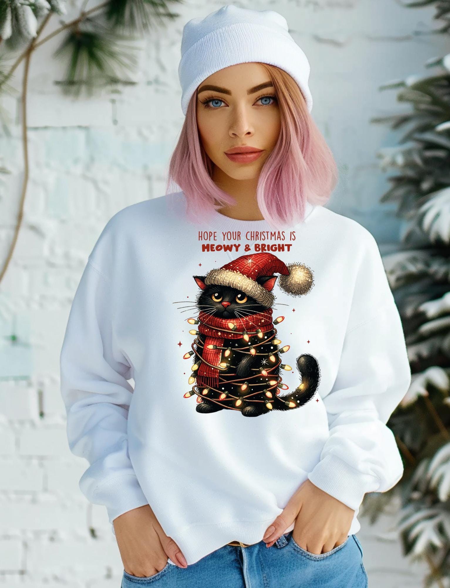 Felpa Natalizia Oversize Da Donna Con Gatto - Divertente, In Pile, Per Feste E Inverno, Calda E Accogliente