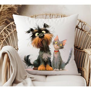 Kids Throw Pillow, Cute Cat and Dog Design, Animal Lover Decor, Nursery Pillow, Children's Room Decor, Cat and Dog Pillow Cover, Teen Gift
