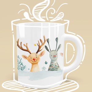 Cute Christmas Watercolor Animal Mug, Christmas Gift for Animal Lovers, Animal Mug for the Holidays, trendy Holiday Gift Animal Lovers Mug