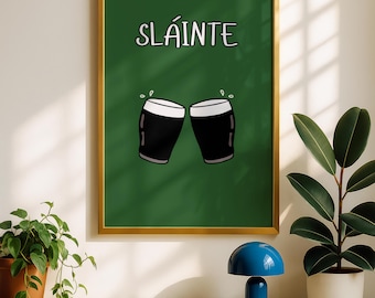 Sláinte Print, Irish Prints, Pink Prints, St Patricks Decor, Irish Wall Art