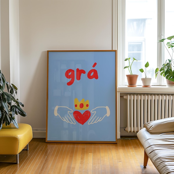 Grá Claddagh Print in Blue/Irish Print/ Trendy Wall Art/Funky Print/ Ireland Print/ Home/Bedroom/Kitchen/Living Room/Celtic Print/Irish Gift