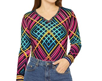 V-Neck Long Sleeve Blouse: Soft Polyester Spandex Blend