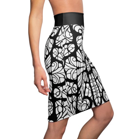 Black White Square Spiral Pencil Skirt | Optical Illusion