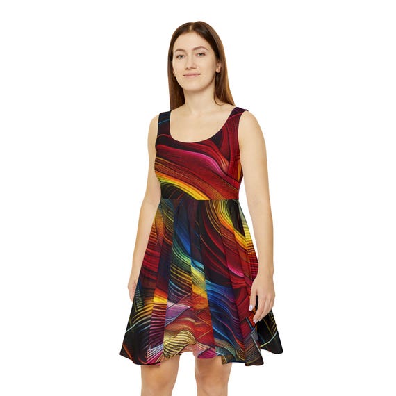 Womens Dresses T Shirt Skater Dress Women's Skater Dress, Vibrant Abstract Print, A-line Party Dress Womens Dresses T Shirt Skater Dress Women's Skater Dress, Vibrant Abstract Print, A-line Party Dress