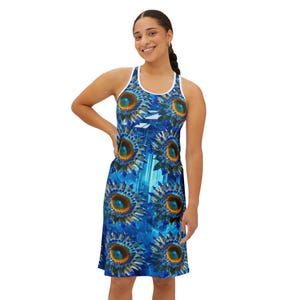 Blue Sunflower Racerback Dress: Women&#39;s Summer Beachwear