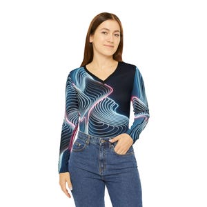 Sporty Women&#39;s Long Sleeve V-neck Shirt, Athletic Top, Casual Tee, Workout Apparel, Fitness Clothing