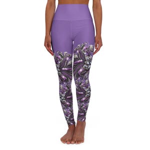 Purple & Silver Yoga Leggings: High-Rise Activewear