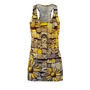 Patchwork Daisy Floral Racerback Dress: Summer Garden Party Sundress