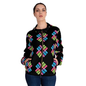 Colorful Plaid Women&#39;s Hoodie: Tartan Checkered Zip-Up