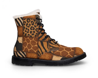 Patchwork Animal Print Women's Fur and Leather Boots