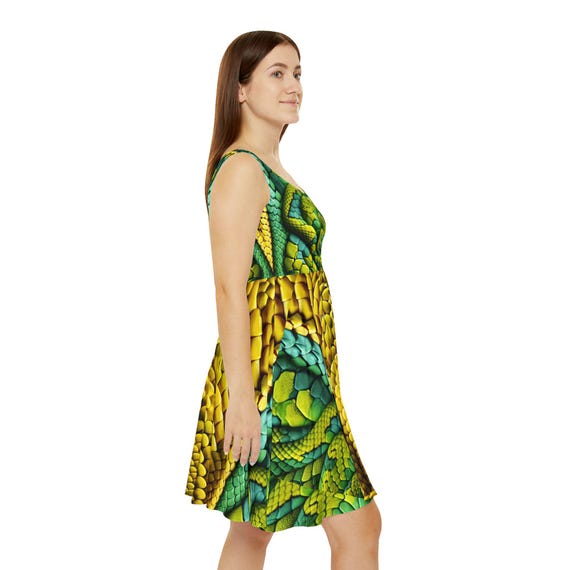 snake print skater dress boohoo Women's Snake Print Chiffon Long Sleeve Skater Dress