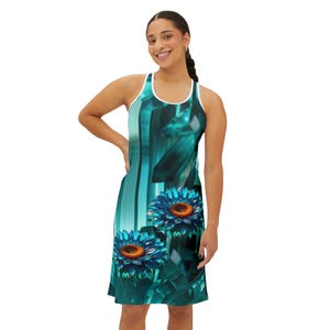 Turquoise Sunflower Racerback Dress: Boho Summer Sundress