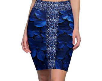 Dark Blue Women's Pencil Skirt,  Social Fashion, Elegant Clothing,